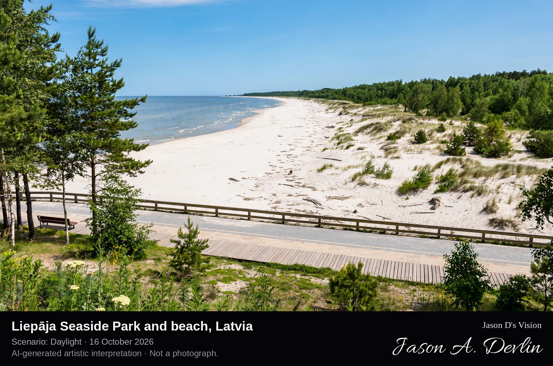 AI-generated artistic interpretation of Liepāja Seaside Park and beach, Liepāja, Latvia.