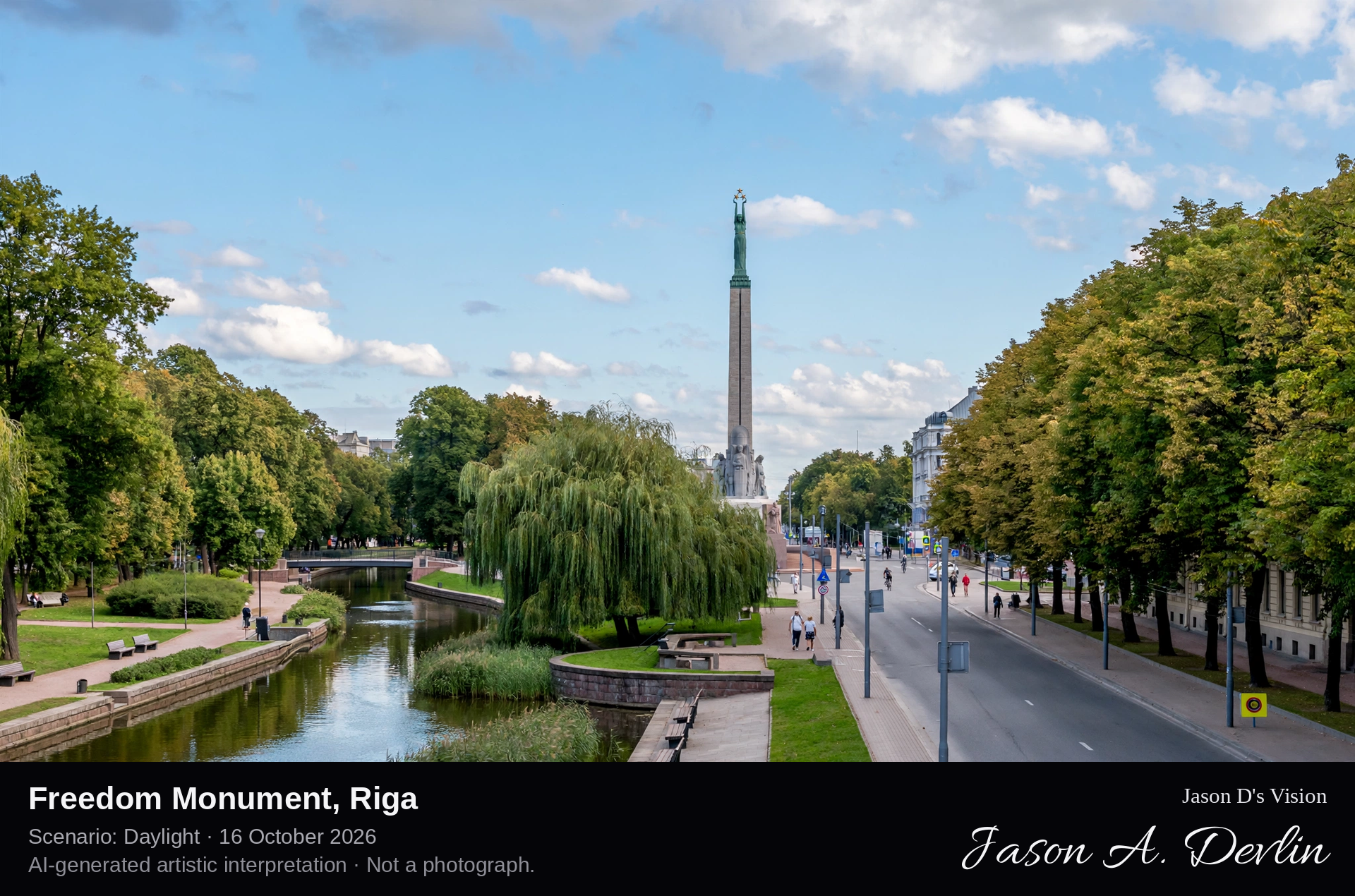AI-generated artistic interpretation of Freedom Monument, Riga, Latvia.