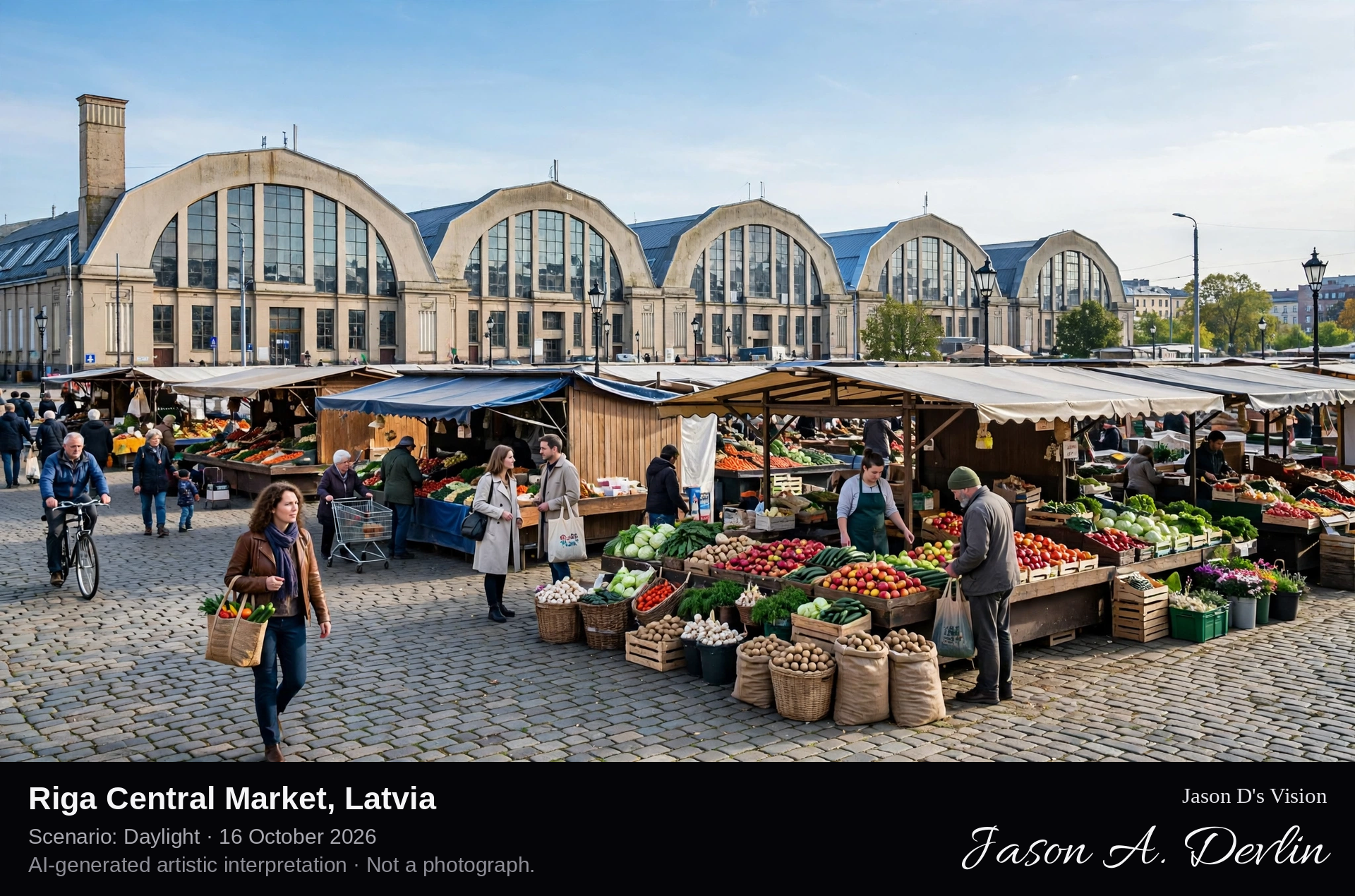 AI-generated artistic interpretation of Riga Central Market, Riga, Latvia.