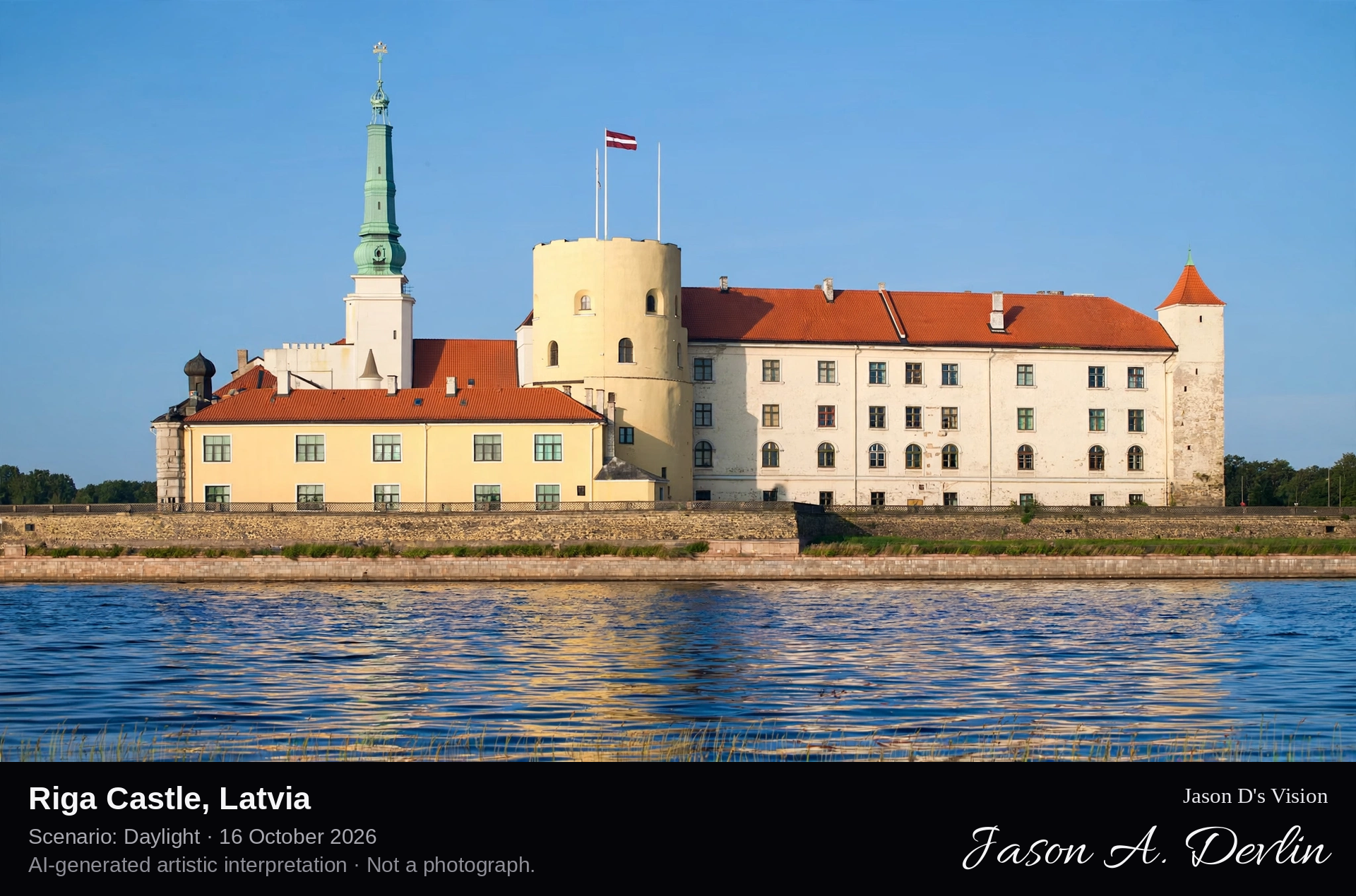 AI-generated artistic interpretation of Riga Castle, Riga, Latvia.