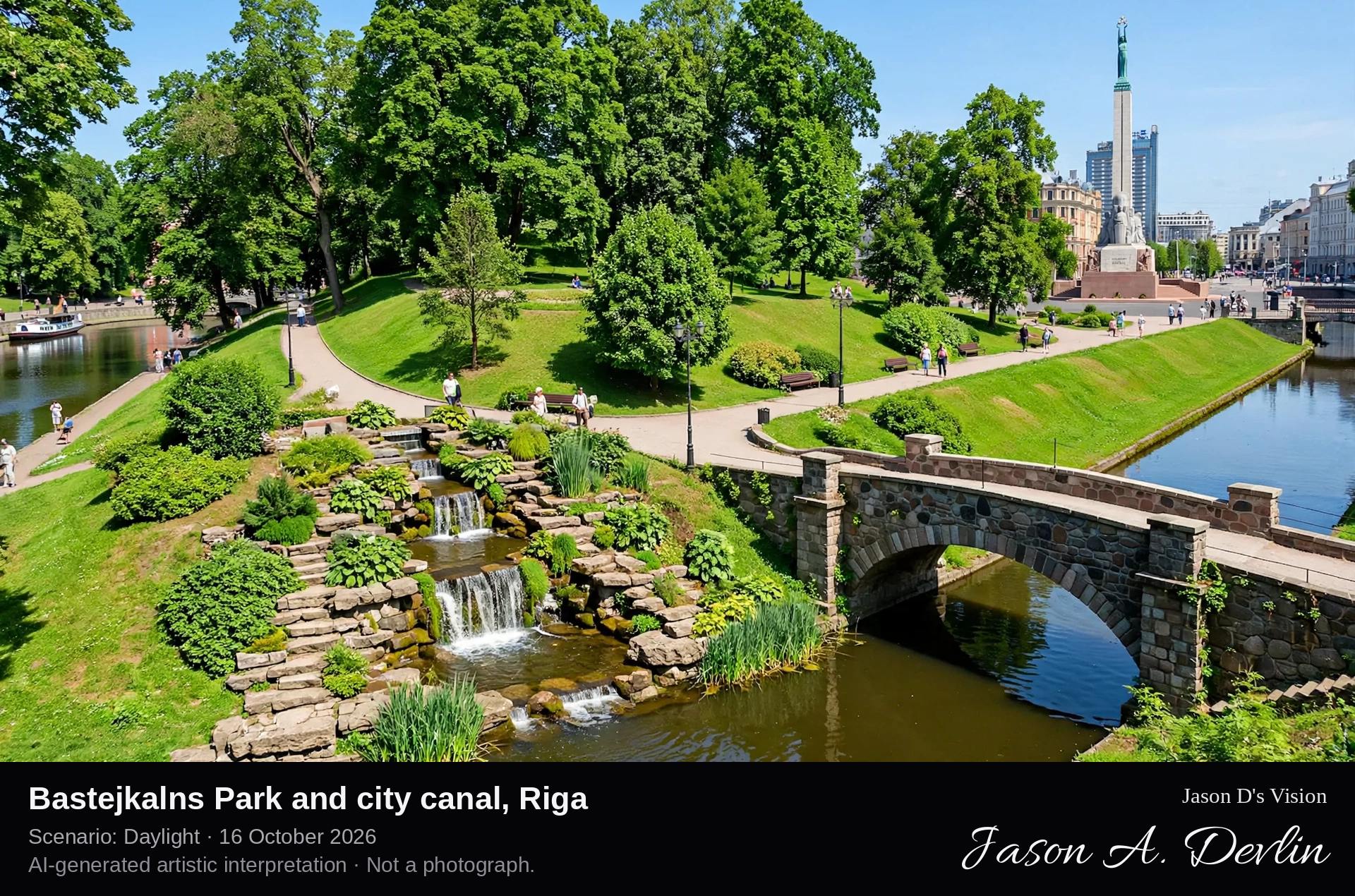 Bastejkalns Park and city canal, Riga