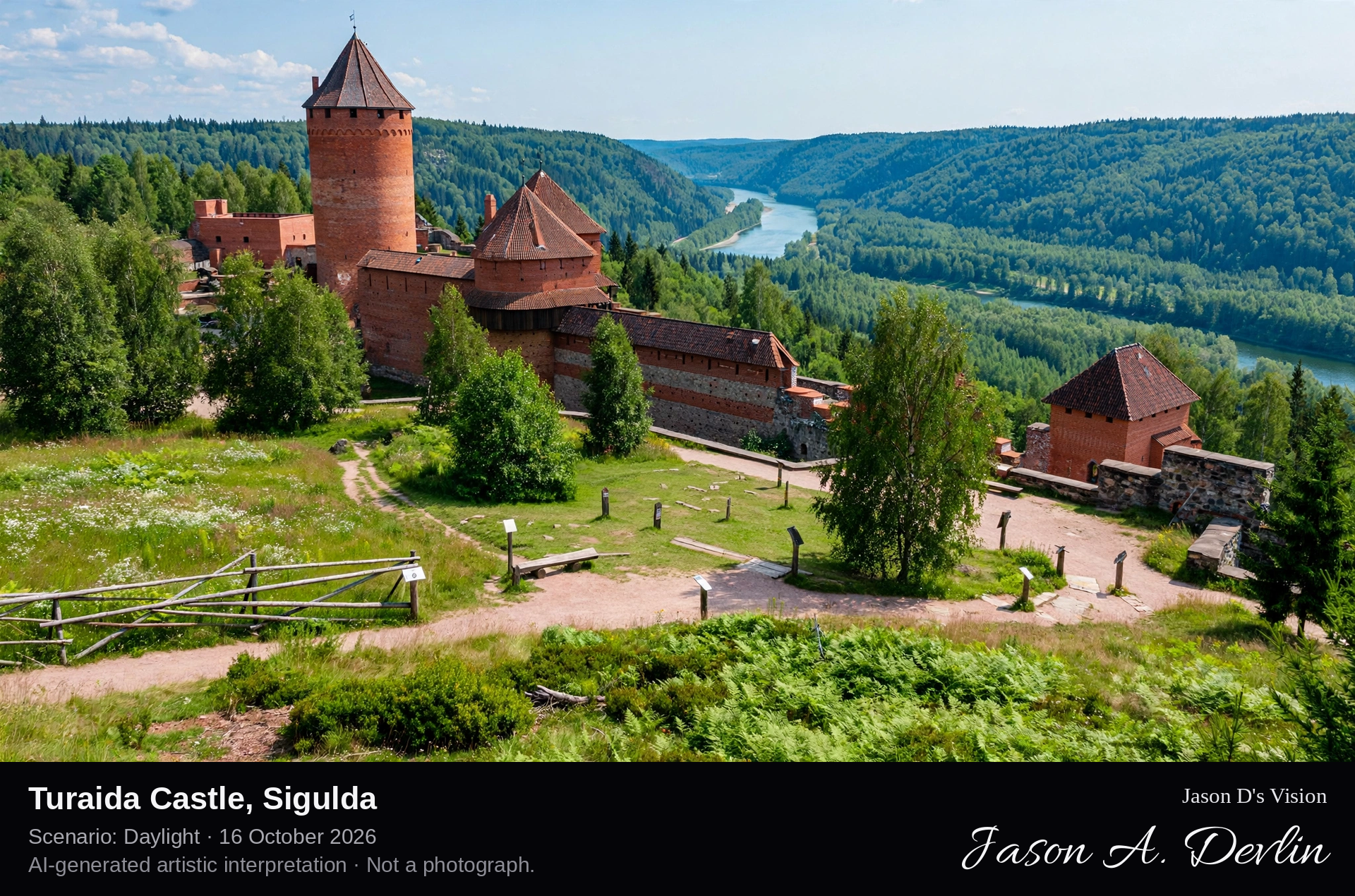 AI-generated artistic interpretation of Turaida Castle, Sigulda, Latvia.
