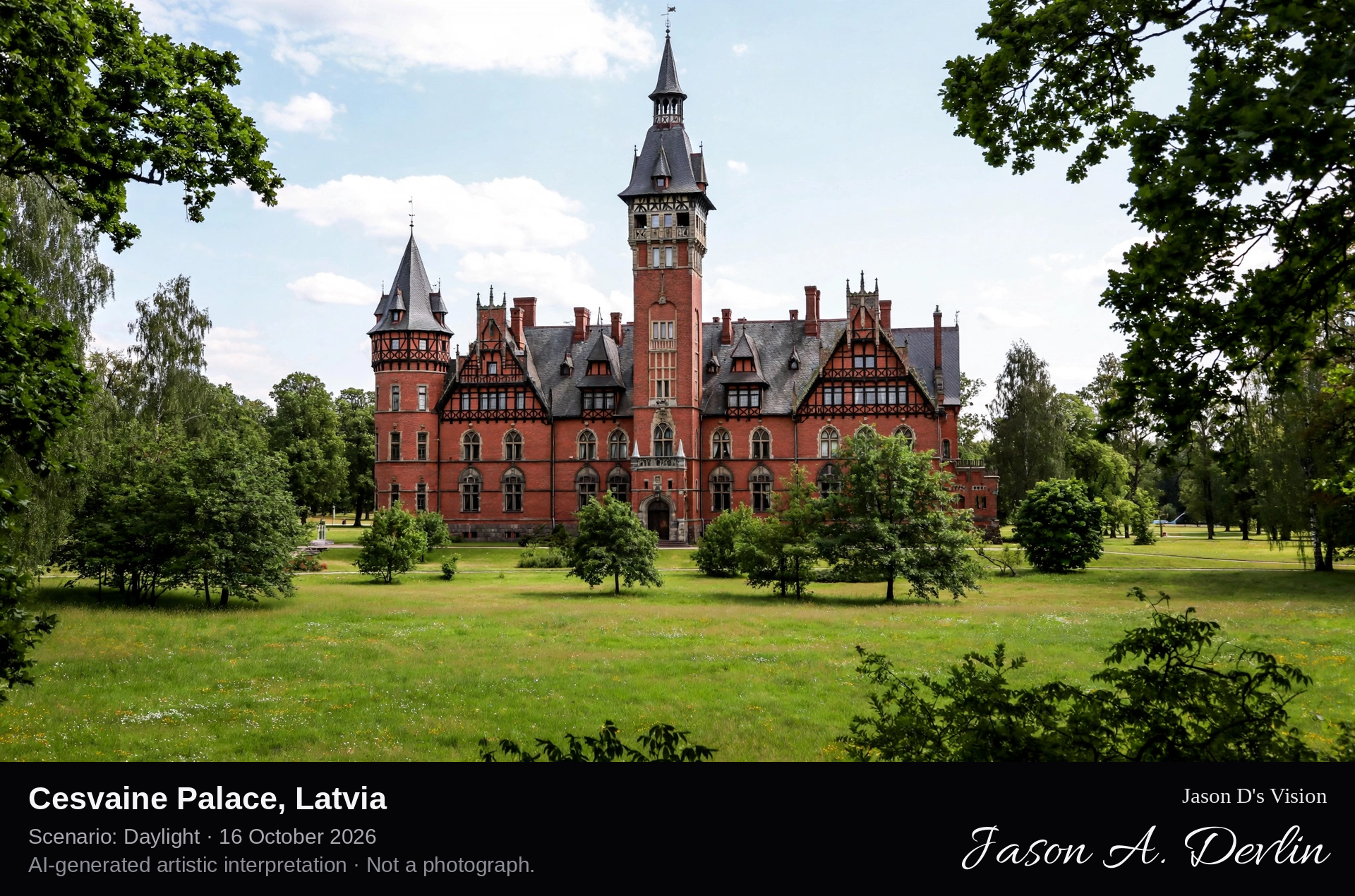 AI-generated artistic interpretation of Cesvaine Palace, Cesvaine, Latvia.