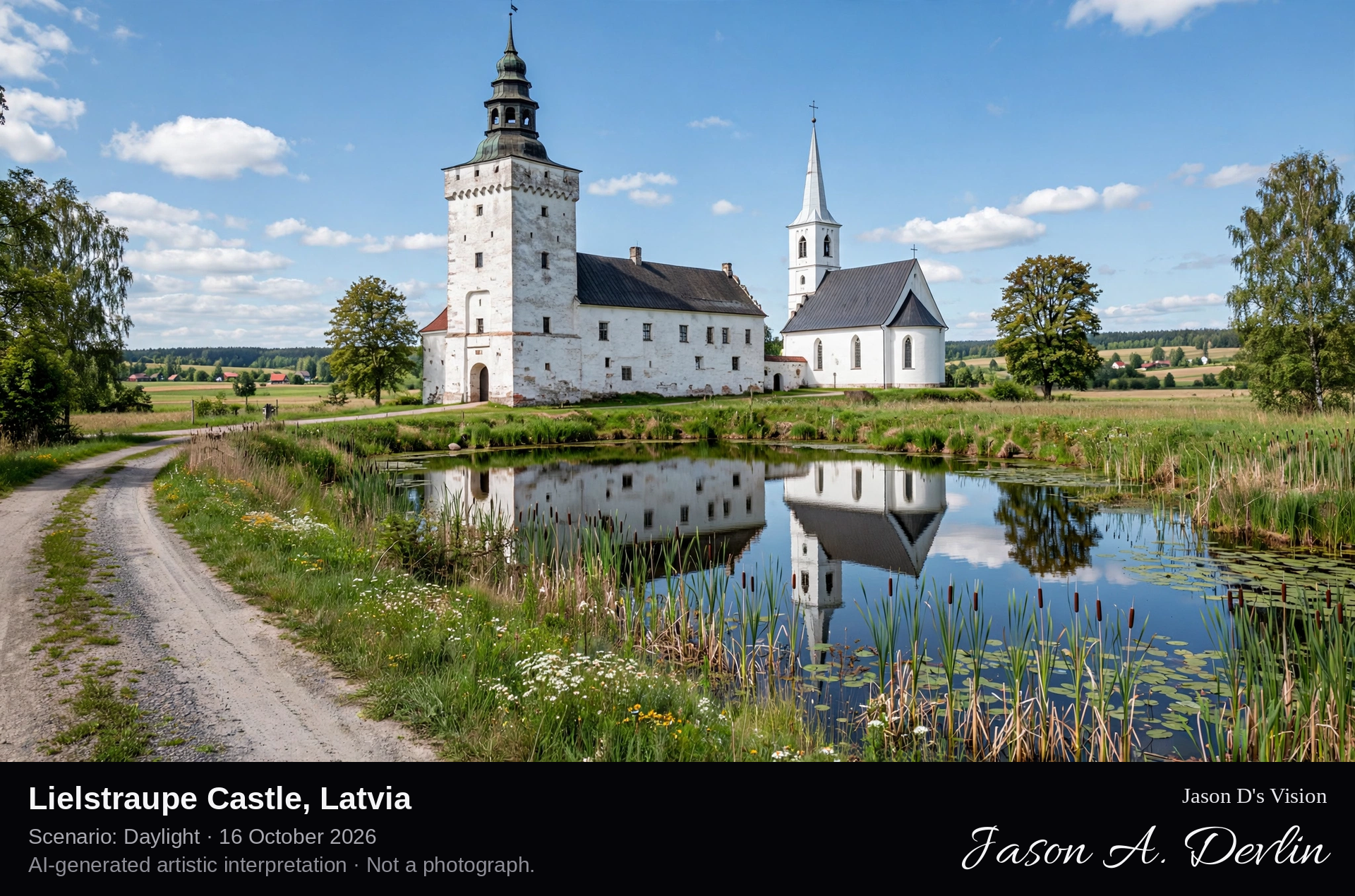 AI-generated artistic interpretation of Lielstraupe Castle, Straupe, Latvia.
