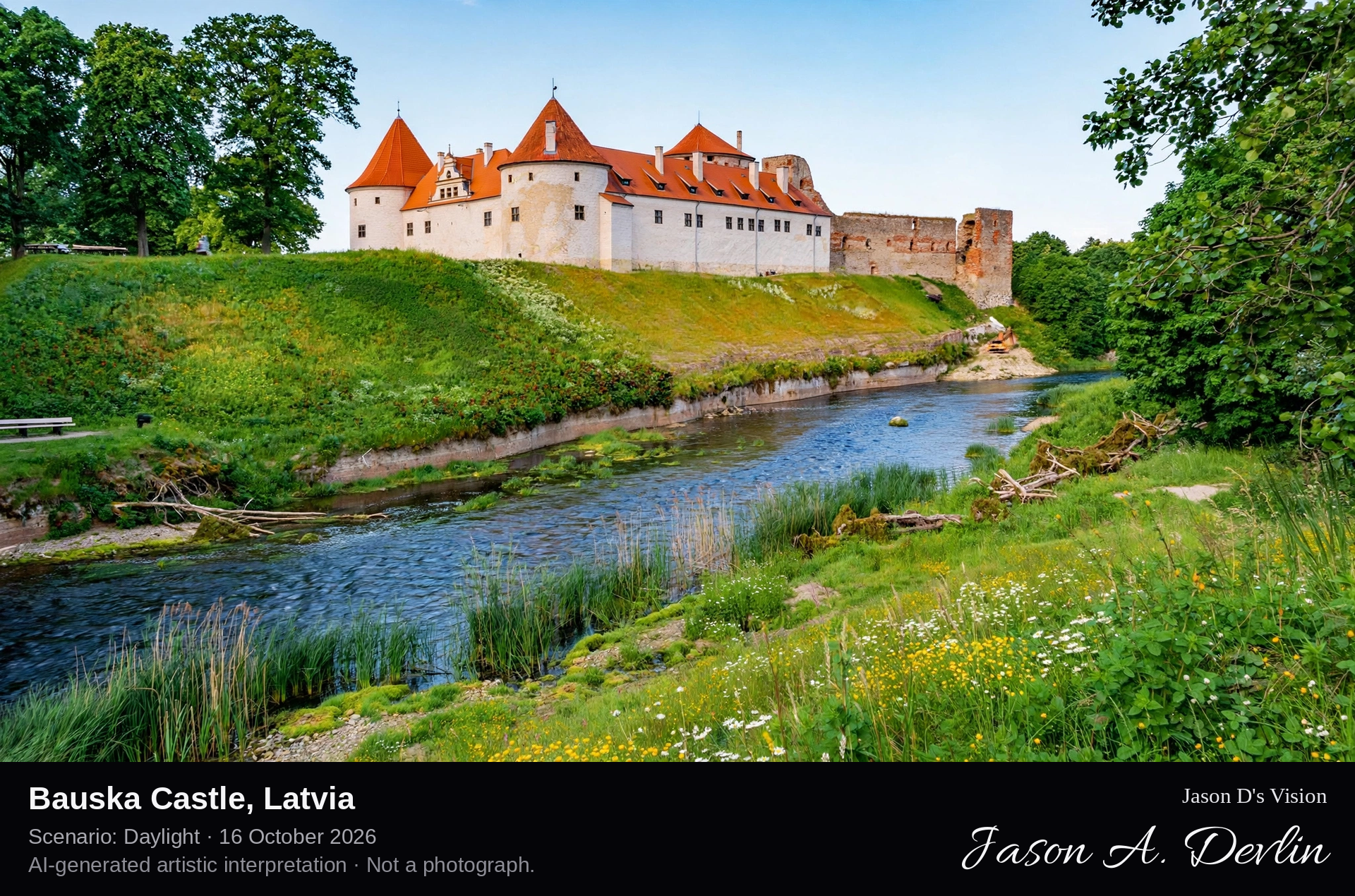 AI-generated artistic interpretation of Bauska Castle, Bauska, Latvia.