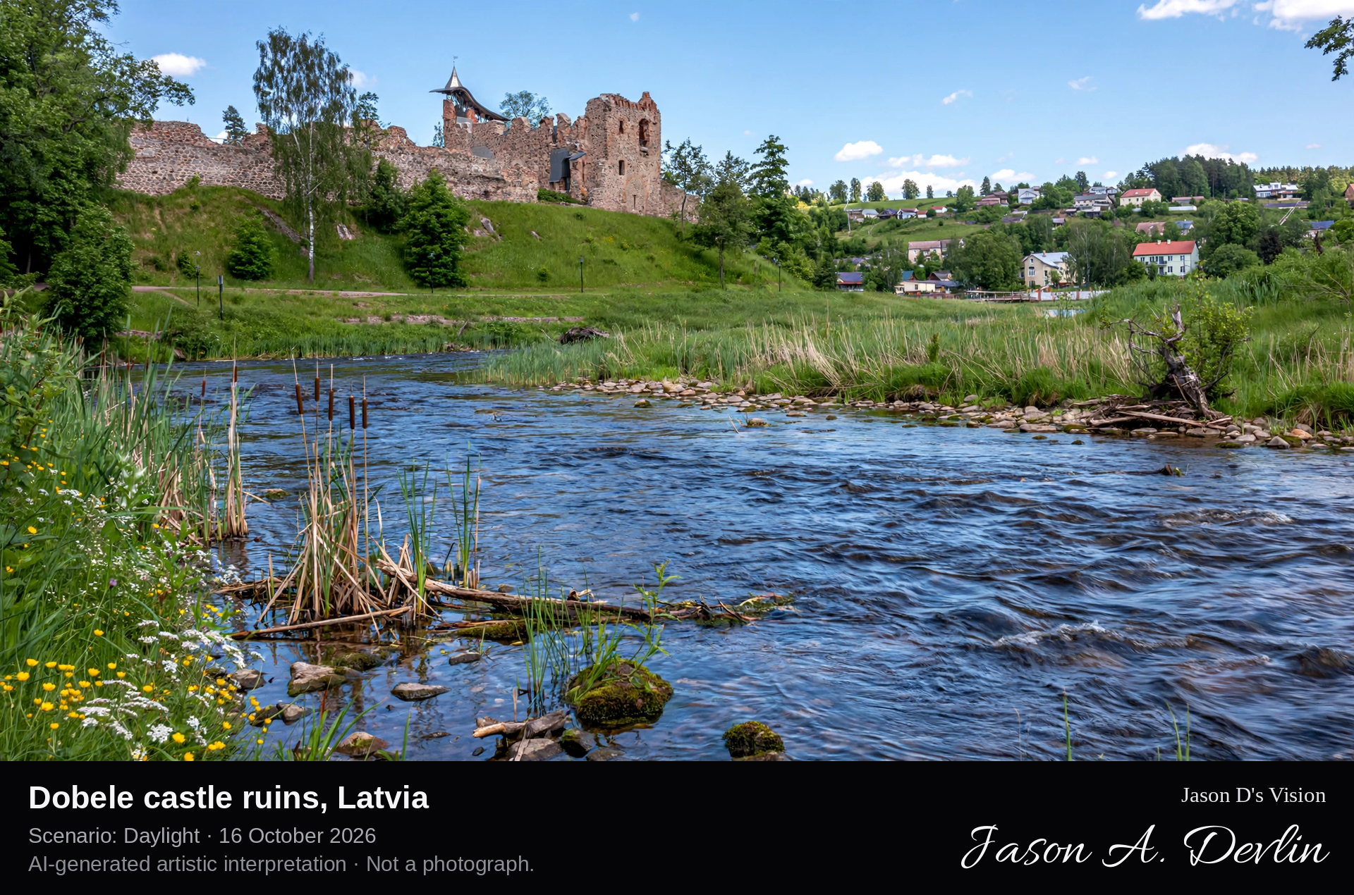 AI-generated artistic interpretation of Dobele castle ruins, Dobele, Latvia.